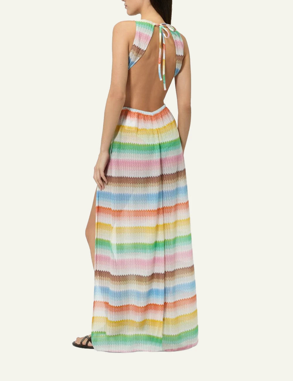 Missoni long dress zigzag multicolor deep V open back sleeveless back view