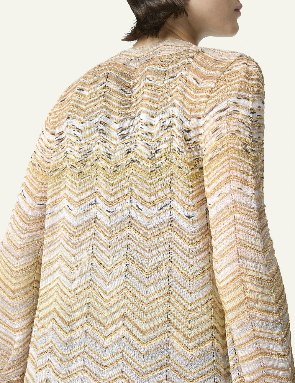 Missoni long knit cardigan beige zigzag pattern back model view