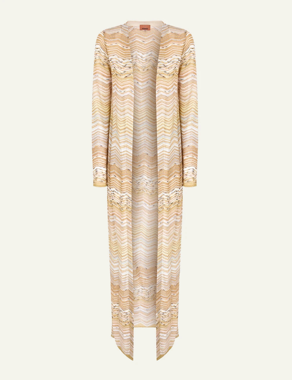 Missoni long knit cardigan beige zigzag pattern front flat view