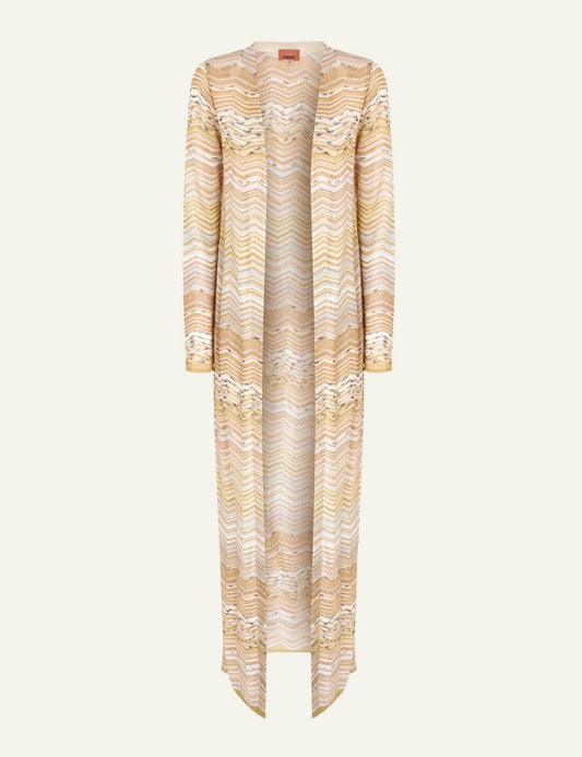 Missoni long knit cardigan beige zigzag pattern front flat view
