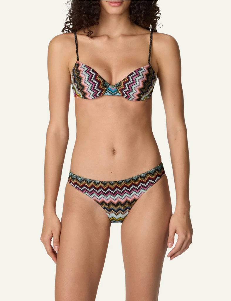 Missoni mare bikini multicolor zigzag pixel balconette dark base set front full body view