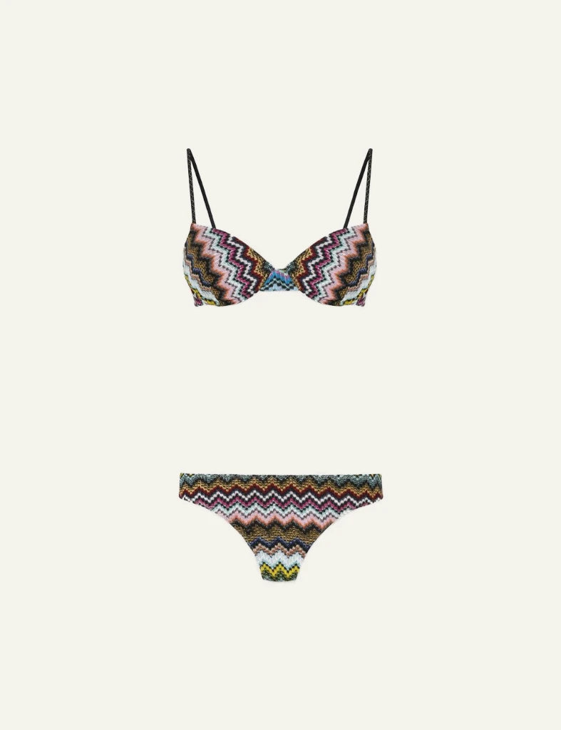 Missoni mare bikini multicolor zigzag pixel balconette dark base set front view