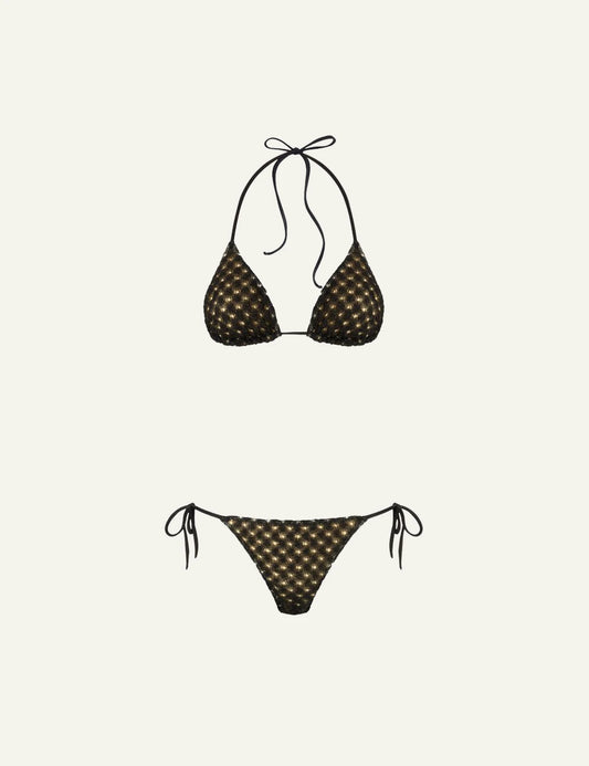 Missoni Mare black gold knit triangle bikini set flat lay view