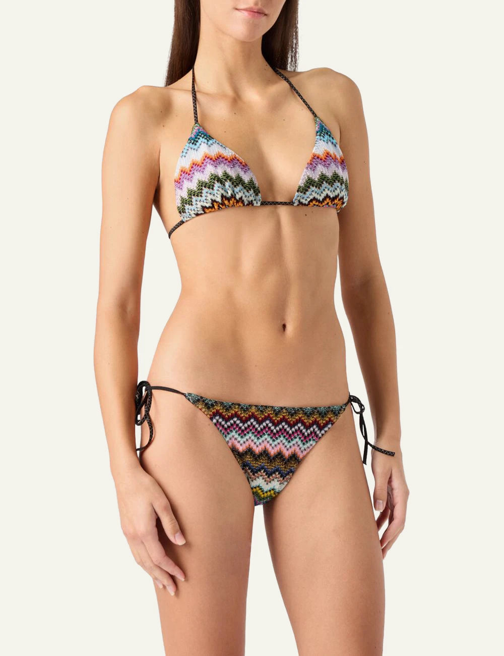 Missoni Mare triangle bikini multicolor zigzag model front lay set