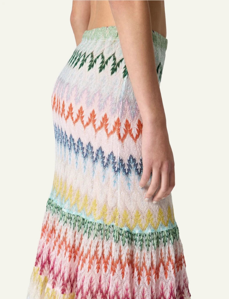 Missoni maxi skirt multicolor zigzag tiered ruffle flowy back detail view