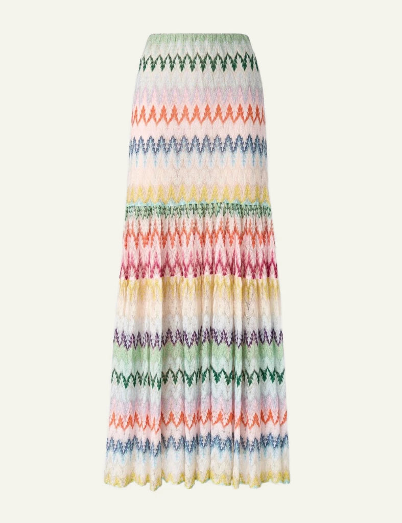 Missoni maxi skirt multicolor zigzag tiered ruffle flowy front view