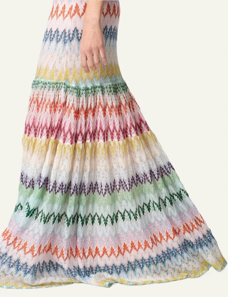 Missoni maxi skirt multicolor zigzag tiered ruffle flowy side view