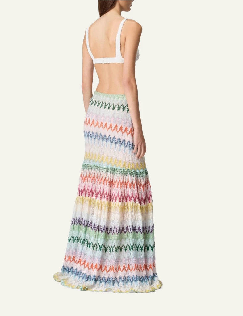 Missoni maxi skirt multicolor zigzag tiered ruffle flowy back view