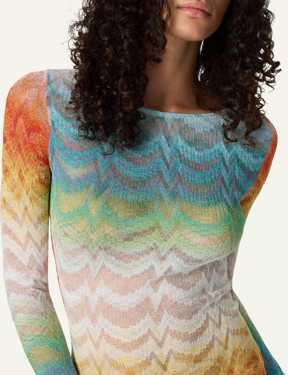 missoni mini dress faded chevron lamé multicolor long sleeve side detail view