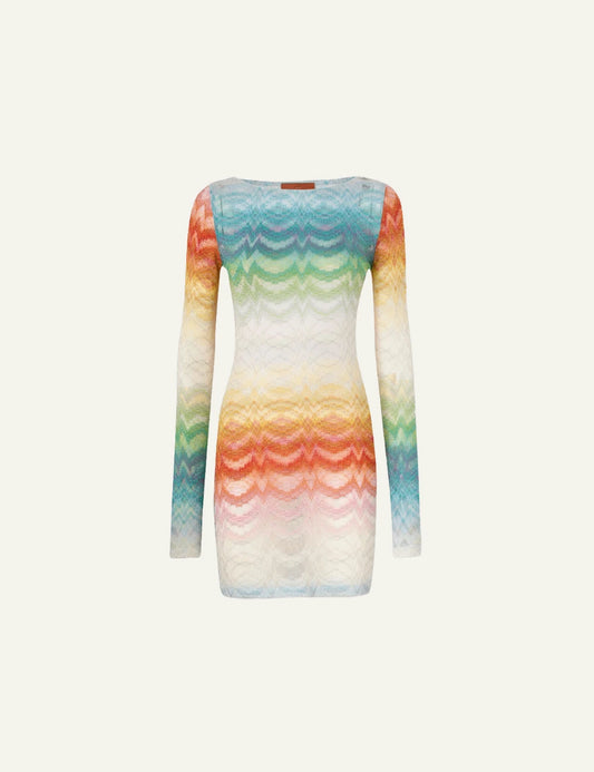 missoni mini dress faded chevron lamé multicolor long sleeve front flat view