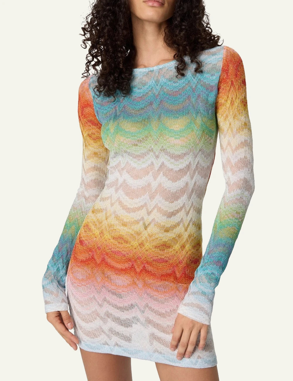 missoni mini dress faded chevron lamé multicolor long sleeve front detail view