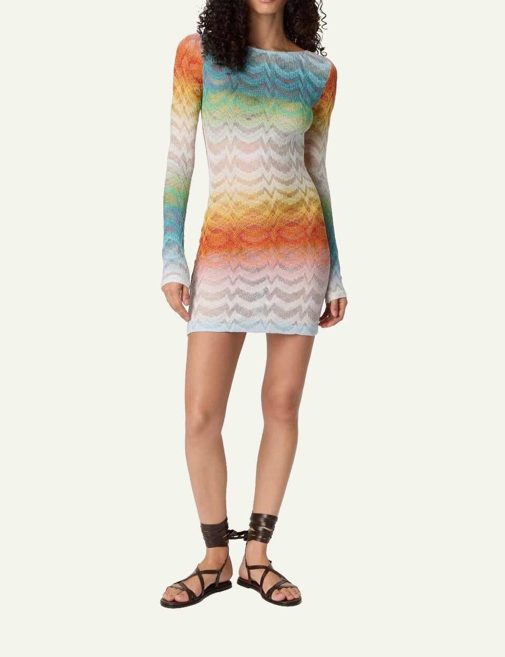 missoni mini dress faded chevron lamé multicolor long sleeve front full body view