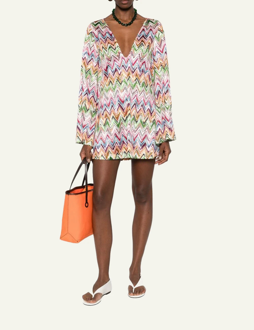 Missoni mini dress multicolor zig zag pattern full body front view