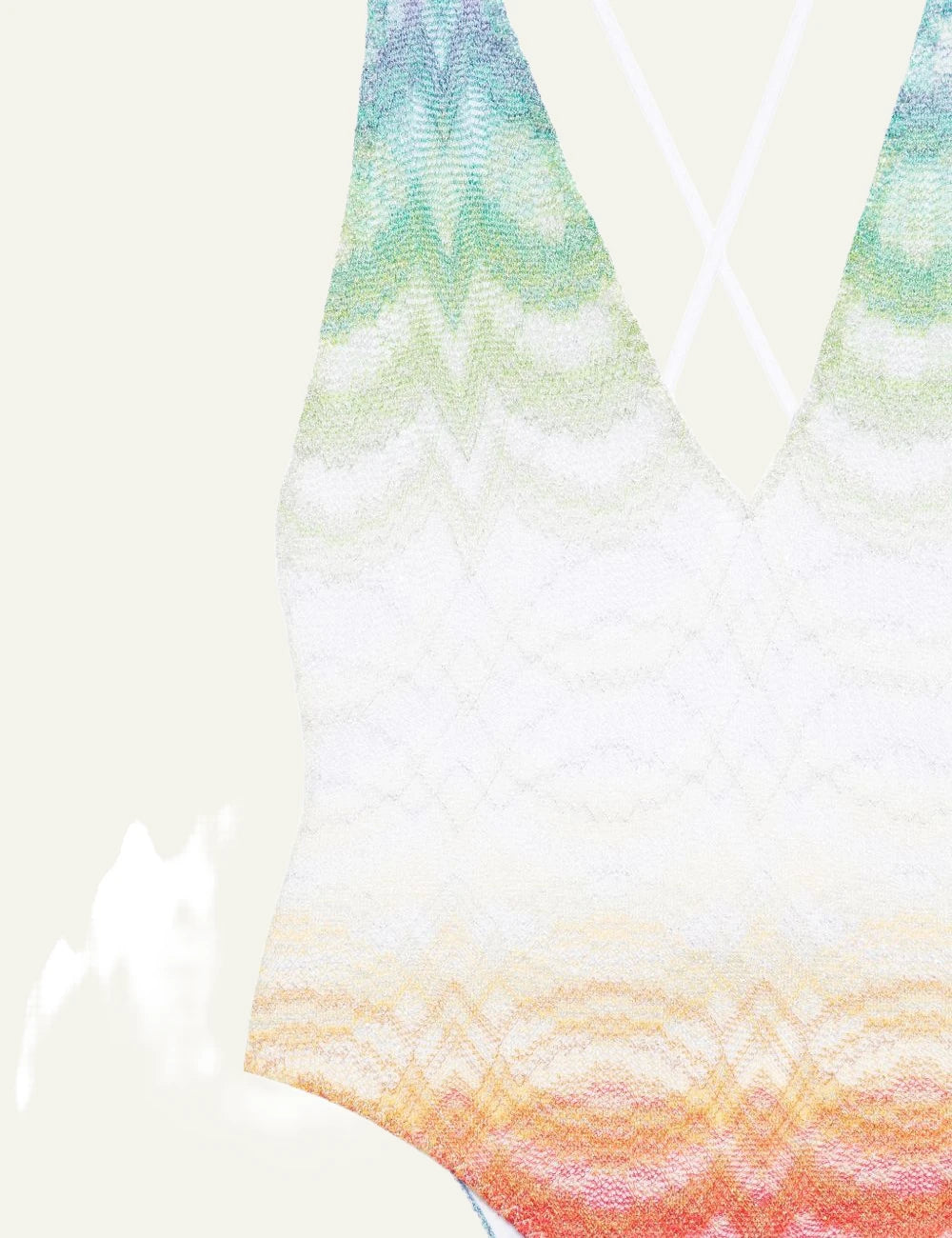 missoni multicolor chevron one piece swimsuit cross back v neck front detail view