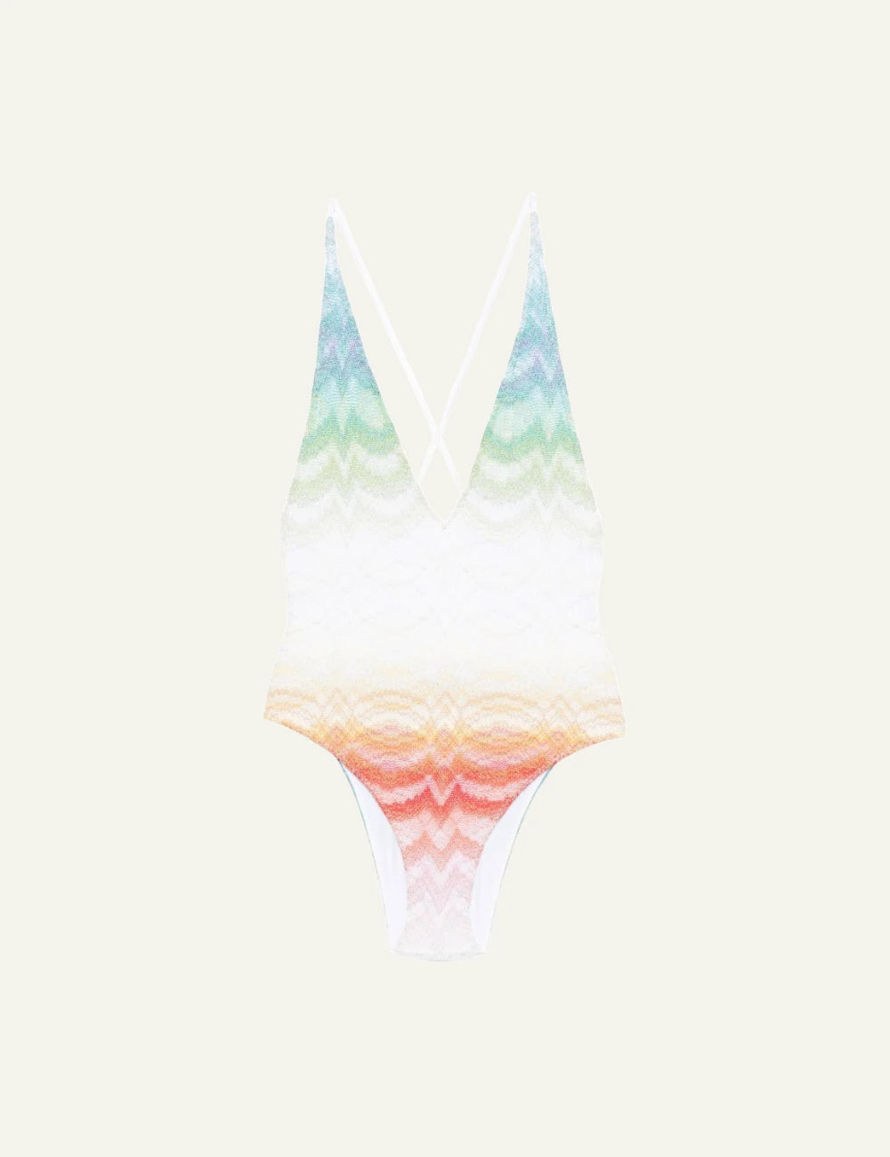 missoni multicolor chevron one piece swimsuit cross back v neck front flat view