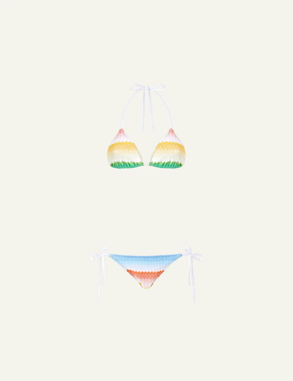 missoni multicolor chevron triangle bikini set tie sides halter neck front flat view