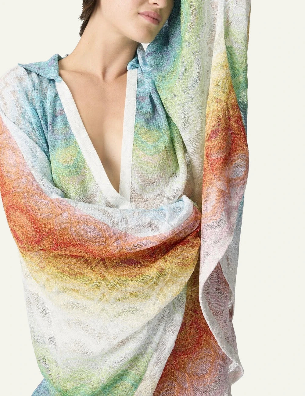 missoni kaftan multicolor gradient zigzag knit beachwear v neck front model view