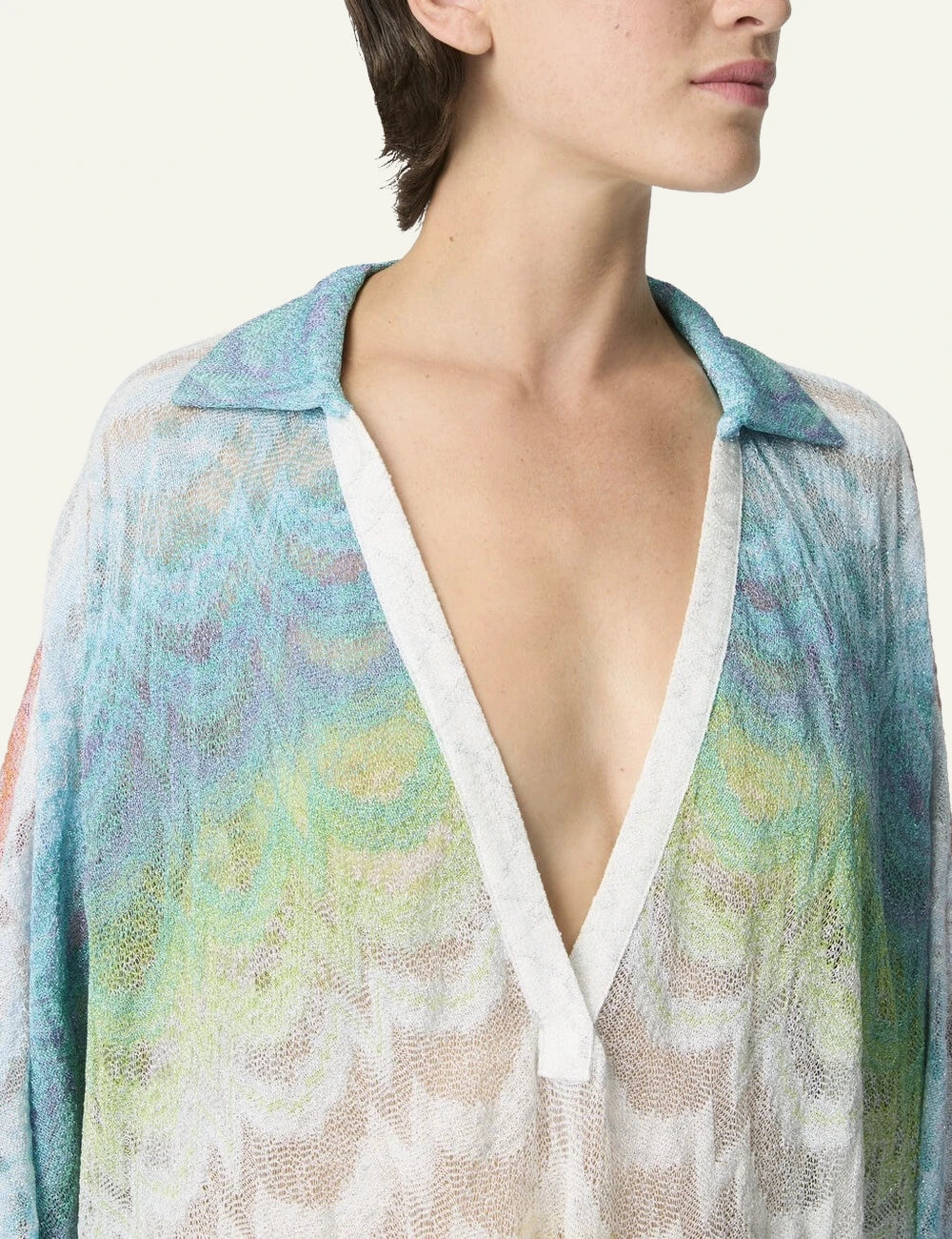 missoni kaftan multicolor gradient zigzag knit beachwear v neck front detail view