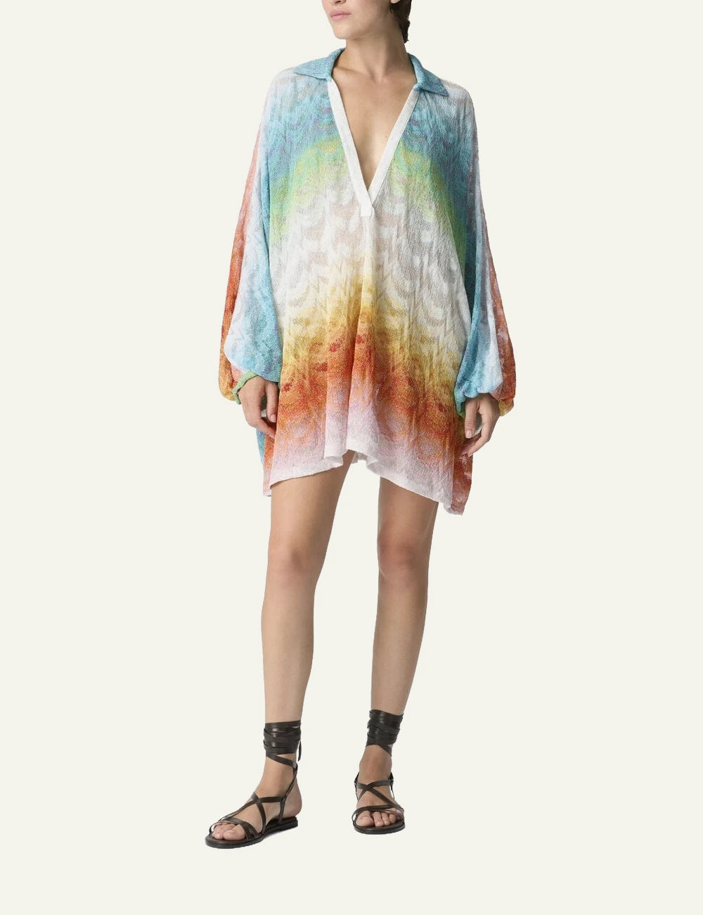 missoni kaftan multicolor gradient zigzag knit beachwear v neck front full body view