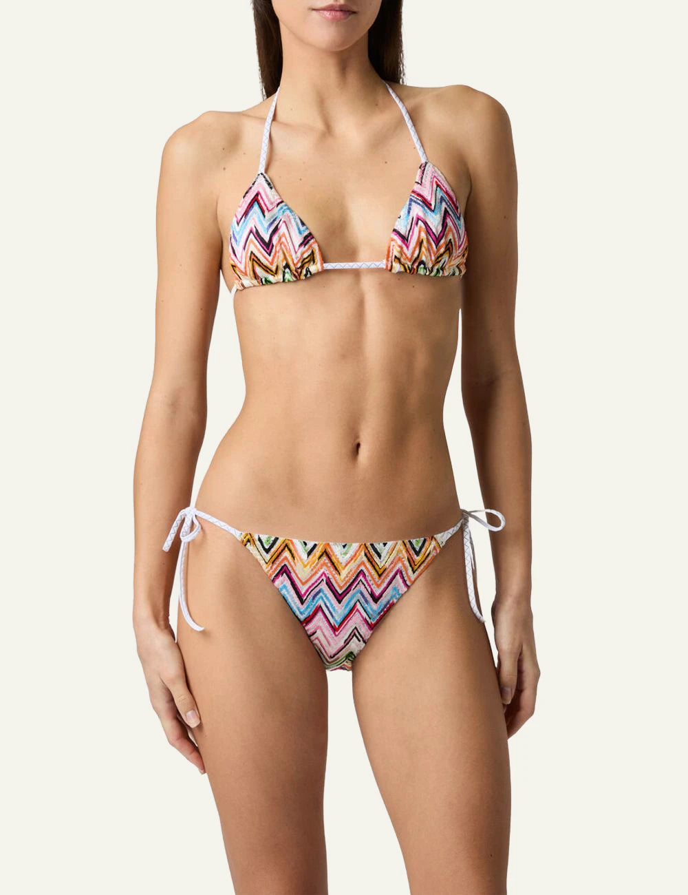 Missoni multicolor zigzag bikini set worn full  body front view 