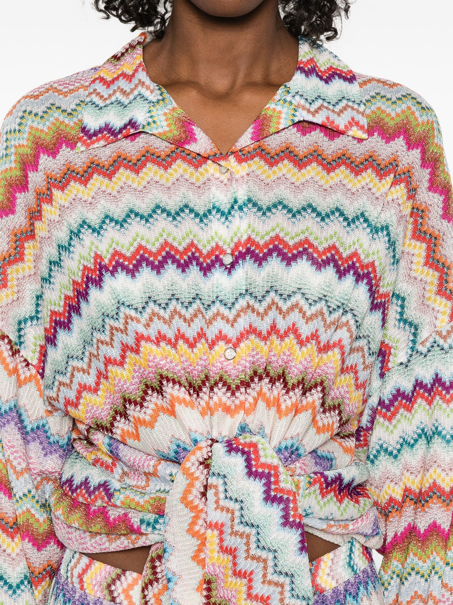 Missoni multicolor zigzag knit long shirt collar and buttons detail