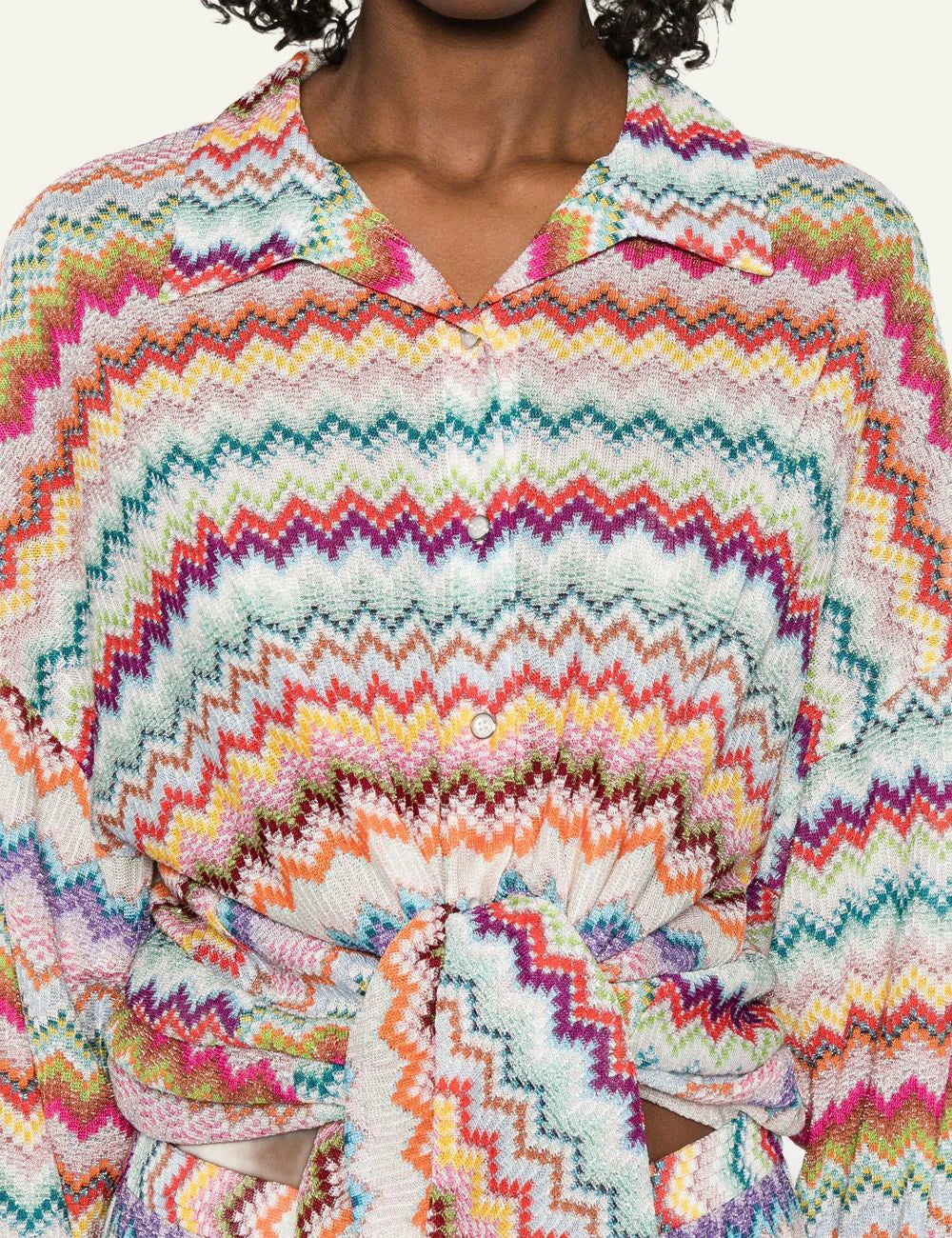 Missoni multicolor zigzag knit long shirt detail view