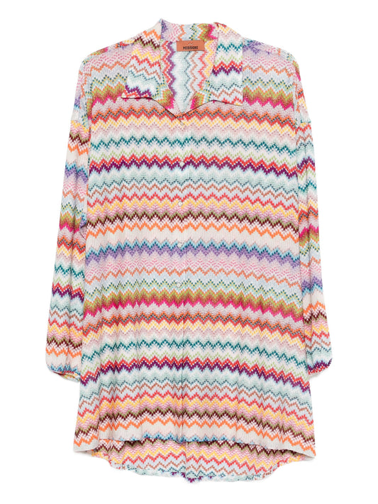 Missoni multicolor zigzag knit long shirt flat front view