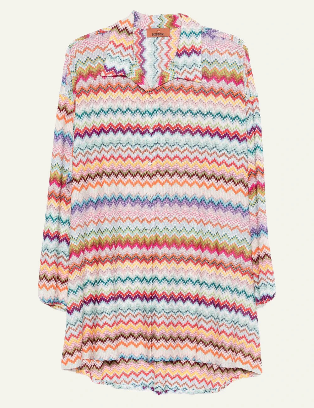 Missoni multicolor zigzag knit long shirt flat front view