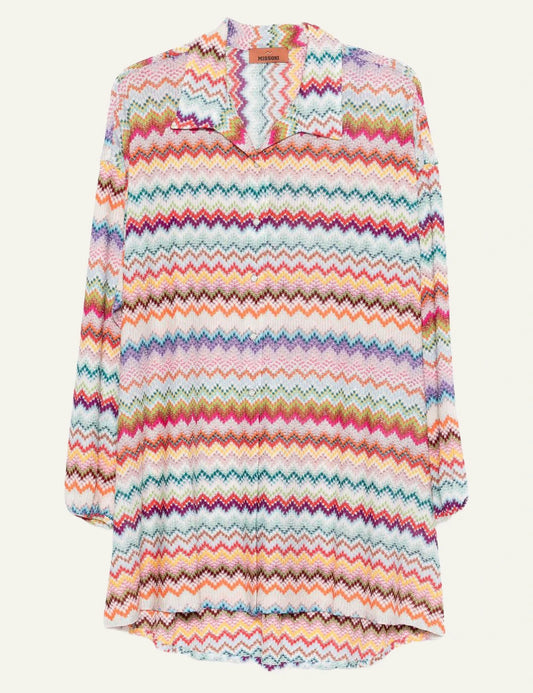Missoni multicolor zigzag knit long shirt flat front view