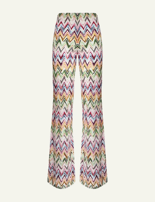 Missoni multicolor zigzag knit wide leg pants flat front view
