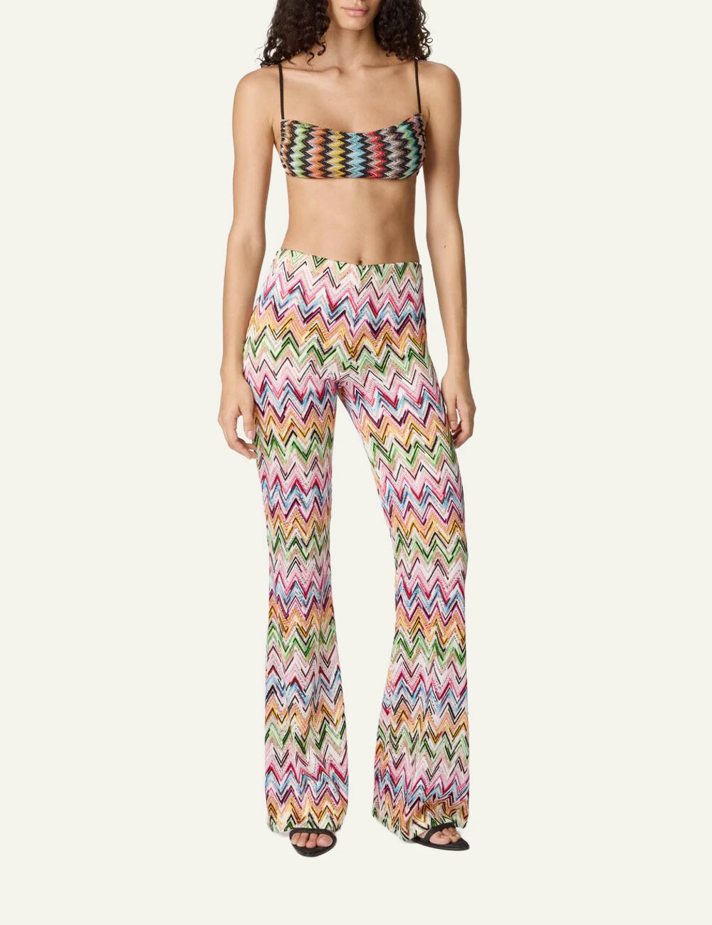 Missoni multicolor zigzag knit wide leg pants full front view model