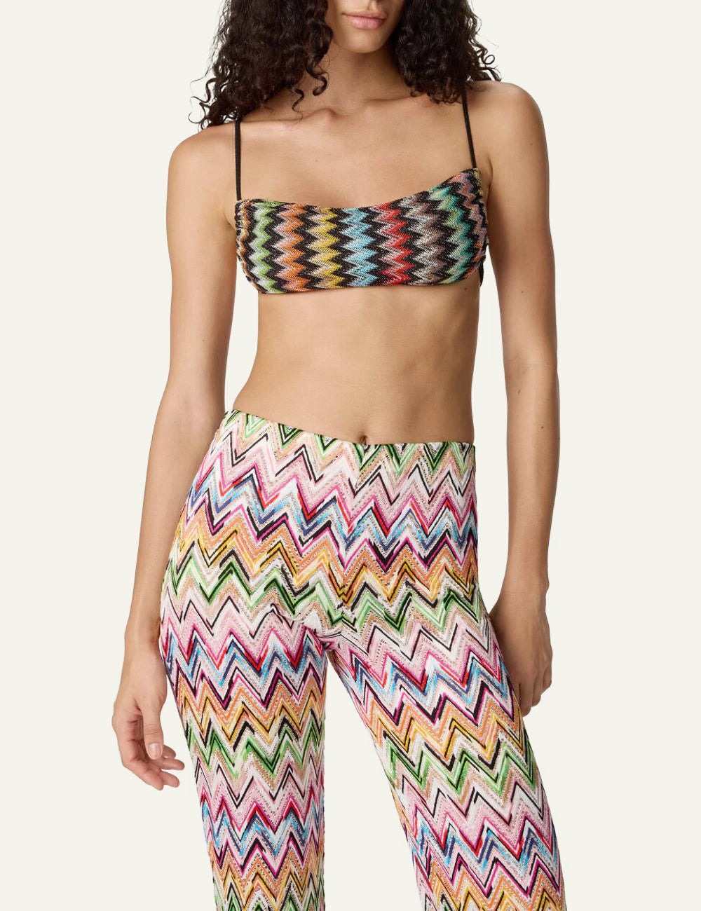 Missoni multicolor zigzag knit wide leg pants detail front view