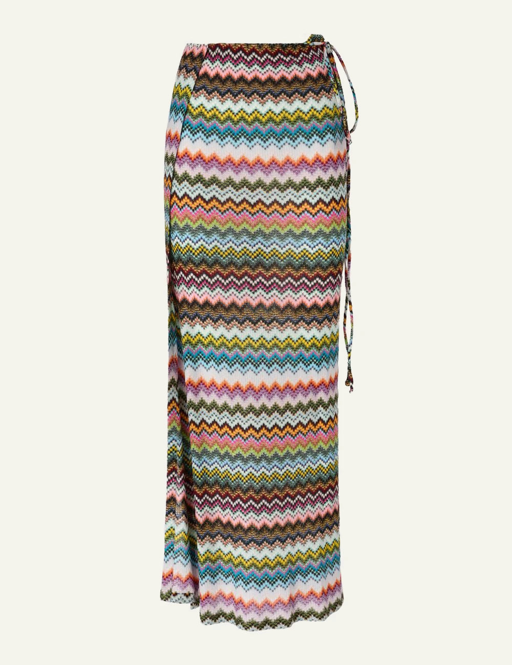 Missoni multicolor zigzag knit wrap maxi skirt flat full front view
