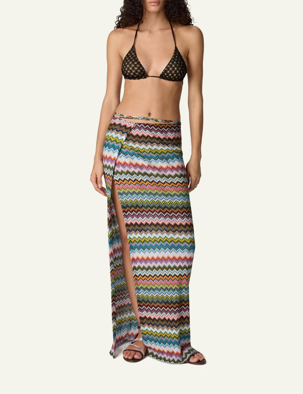 Missoni multicolor zigzag knit wrap maxi skirt full body front view