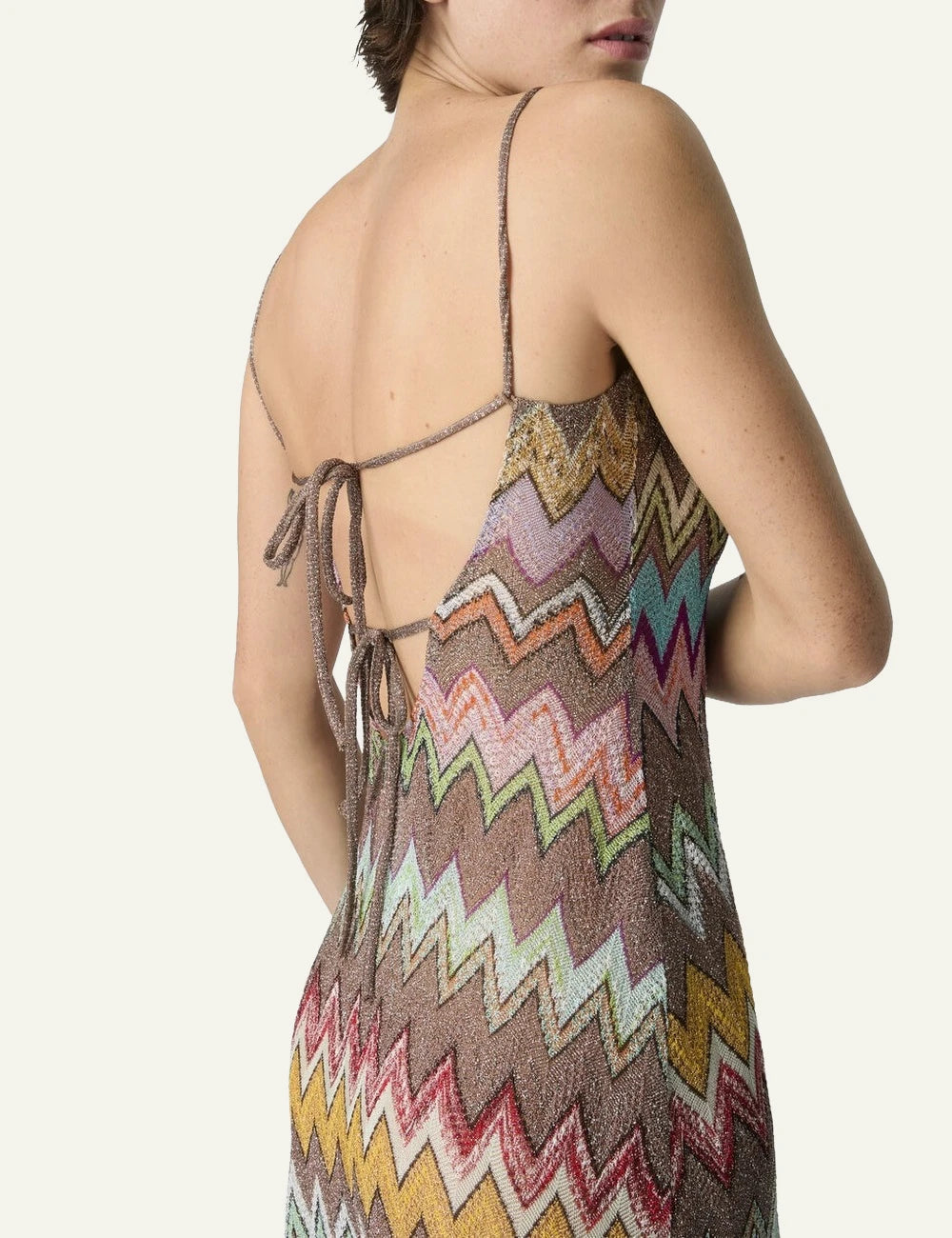 missoni multicolor zigzag mini dress lame knit spaghetti straps back flat view
