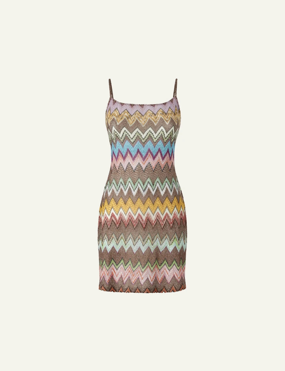 missoni multicolor zigzag mini dress lame knit spaghetti straps front flat view