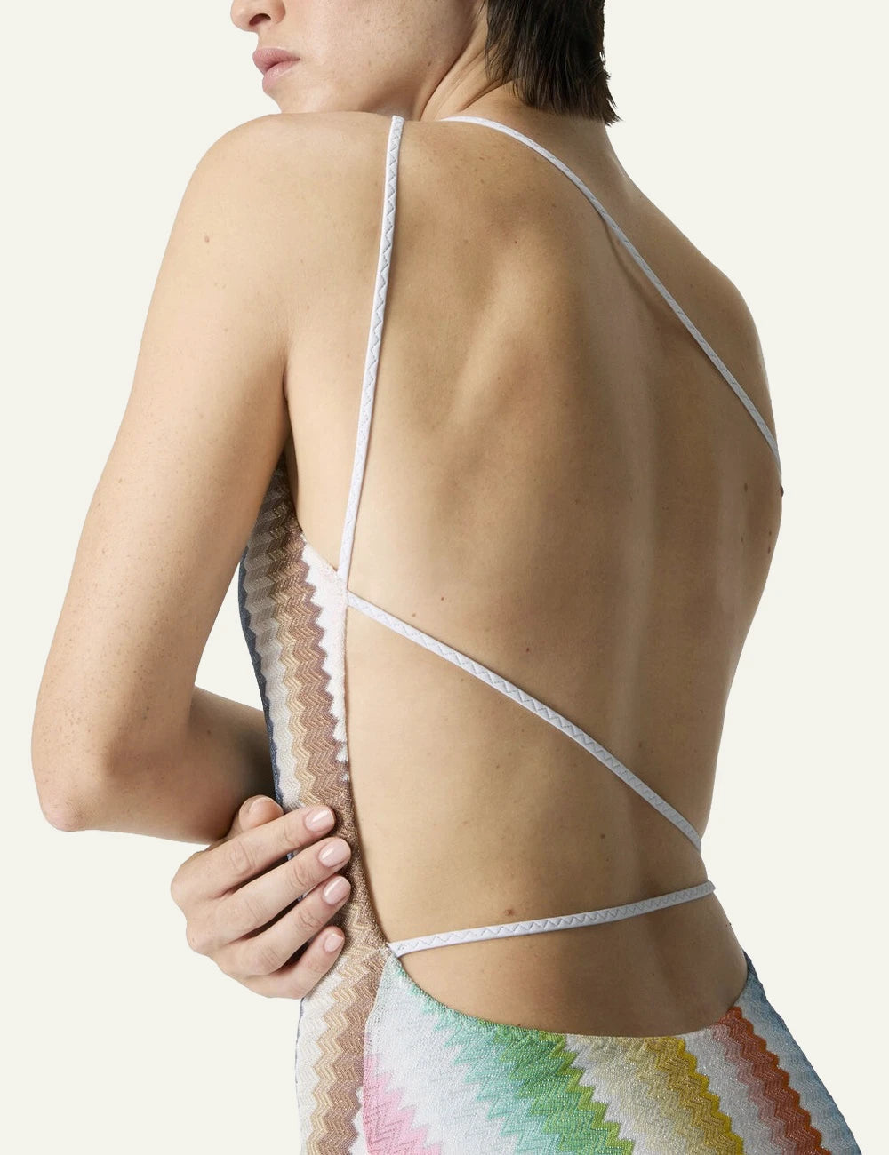 missoni multicolor zigzag one shoulder swimsuit gradient pattern side view