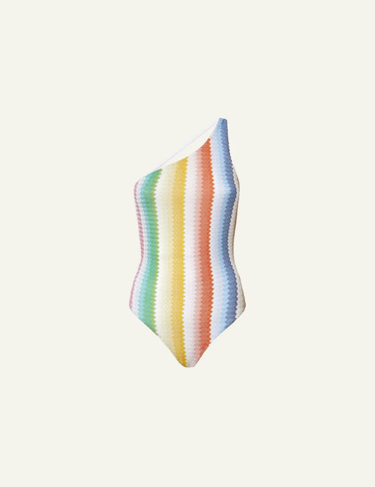 missoni multicolor zigzag one shoulder swimsuit gradient pattern front flat view