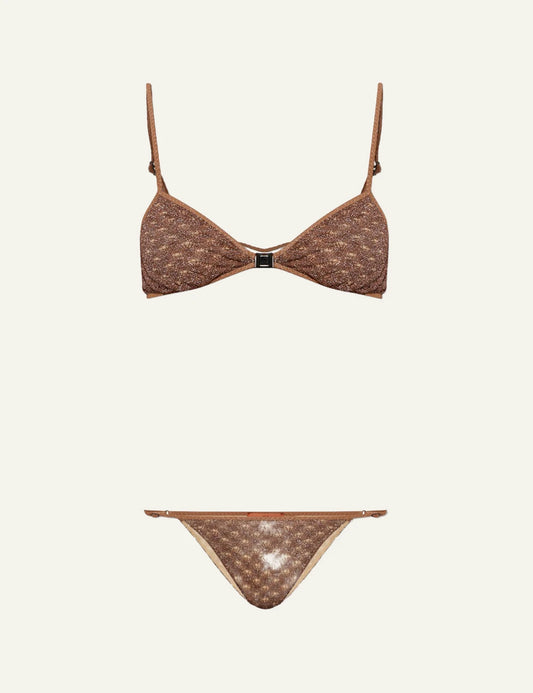 Missoni polka dot bikini brown triangle top adjustable straps set front flat view