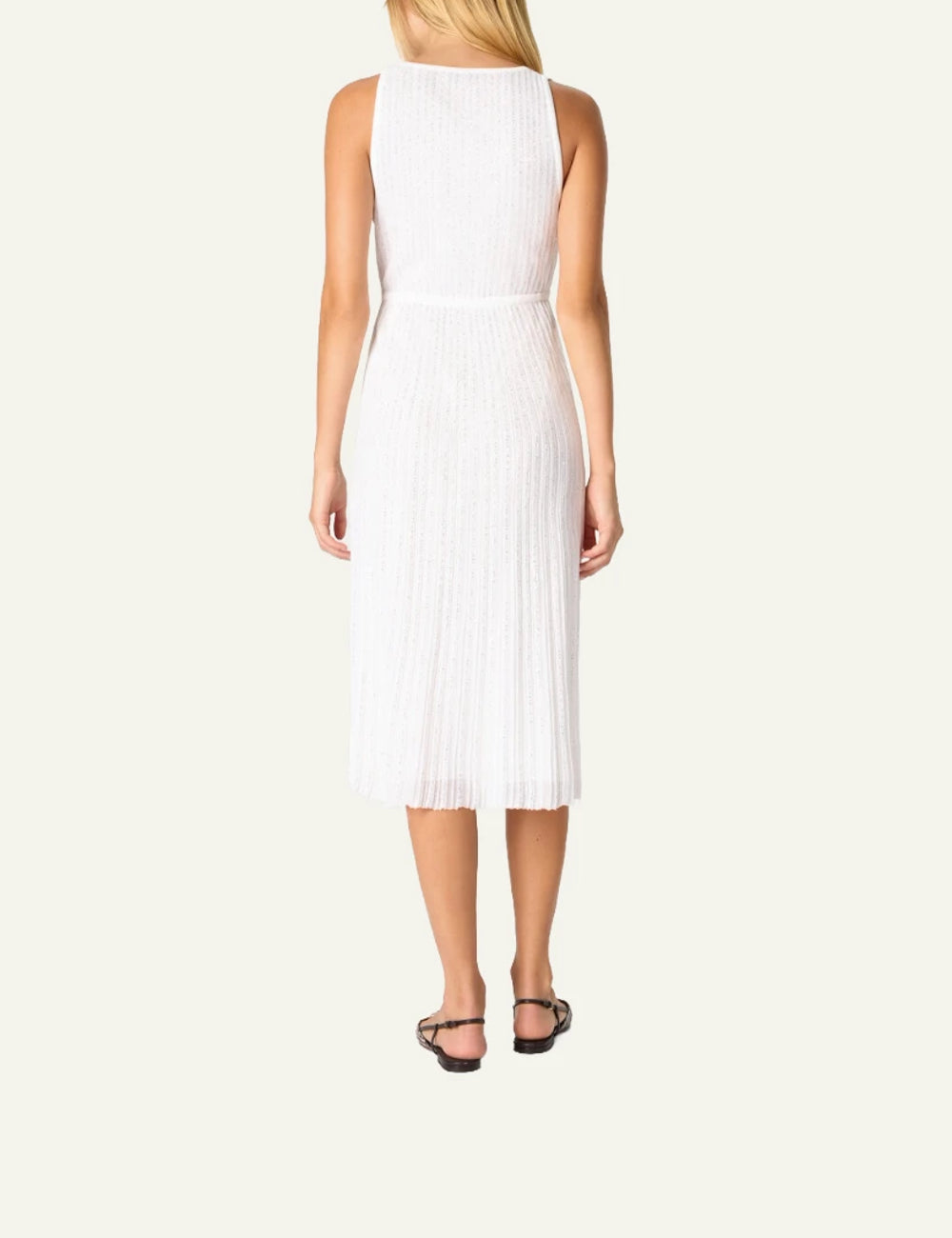 Missoni white rib knit midi dress lamé deep v neck pleated skirt back view