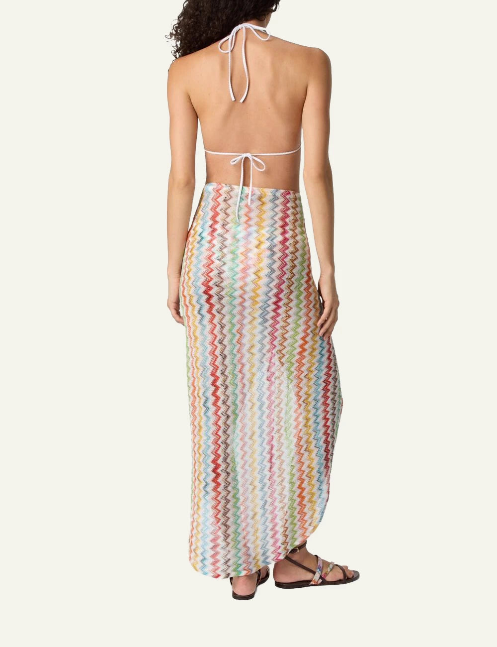 Missoni zigzag ruched skirt multicolor raschel knit front detail tie back view
