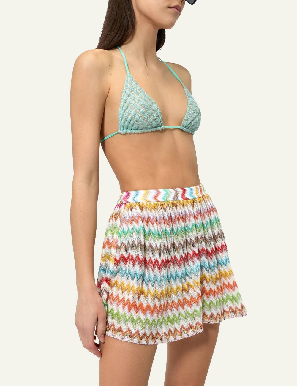 Missoni zigzag shorts multicolor raschel knit elastic waist side view