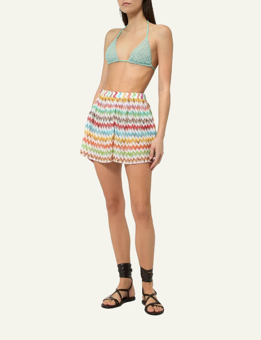 Missoni zigzag shorts multicolor raschel knit elastic waist front full body view