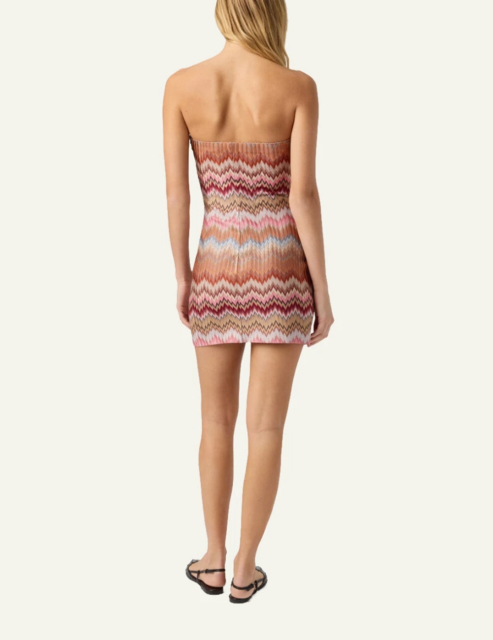 Missoni strapless knit mini dress multicolor zigzag pattern back model view