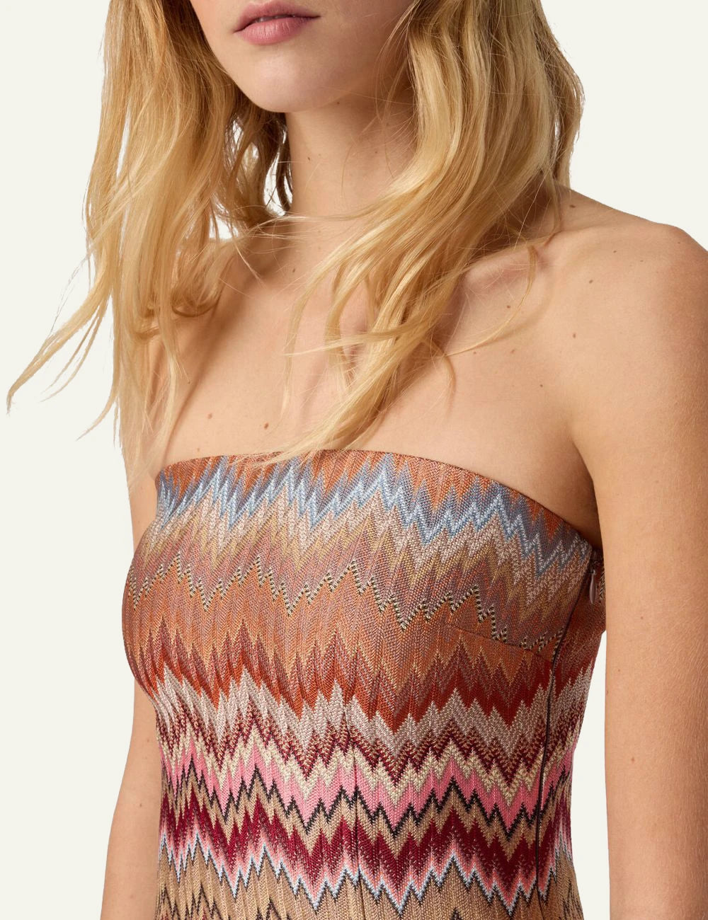 Missoni strapless knit mini dress multicolor zigzag pattern detail view