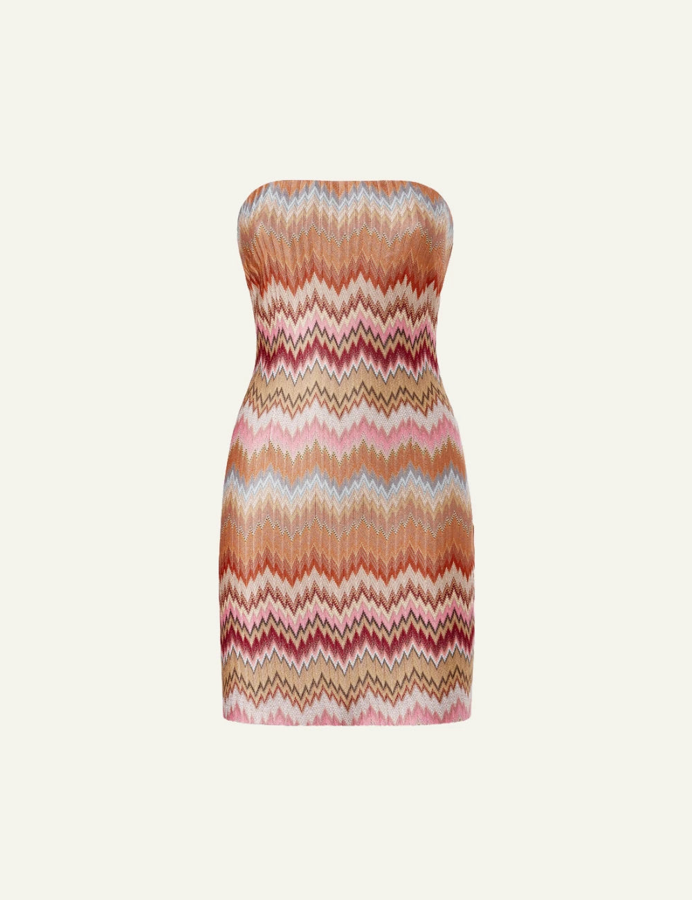 Missoni strapless knit mini dress multicolor zigzag pattern front flat view