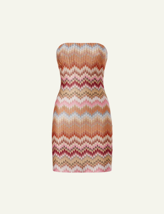 Missoni strapless knit mini dress multicolor zigzag pattern front flat view