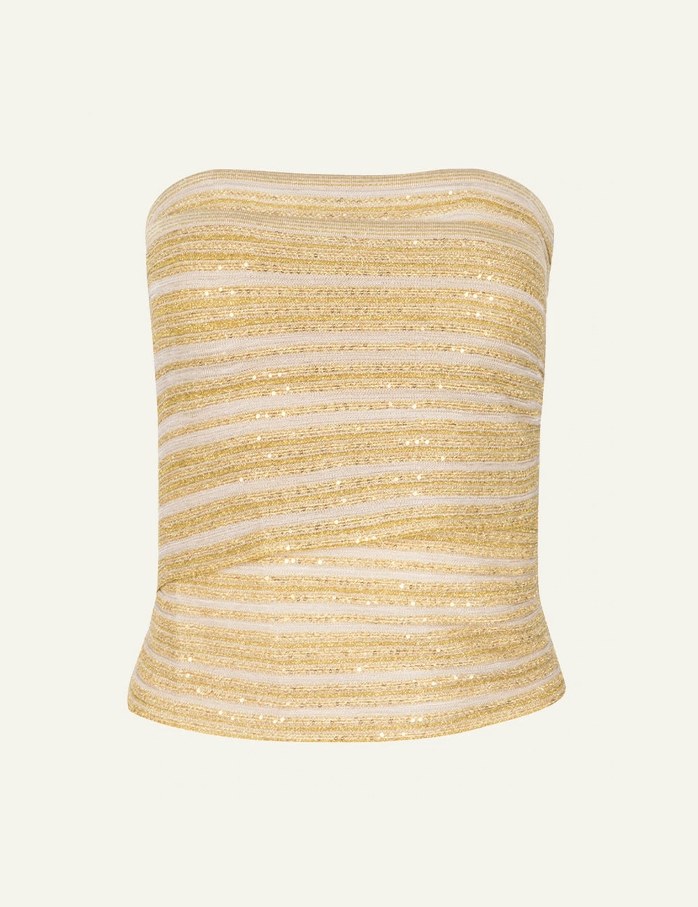 Missoni strapless knit top gold striped pattern front flat view
