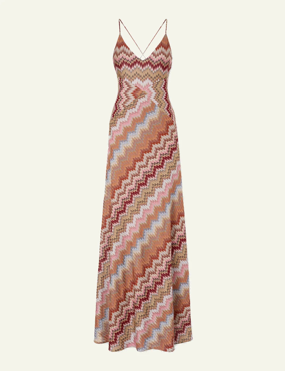 Missoni strappy knit maxi dress multicolor zigzag pattern front flat view