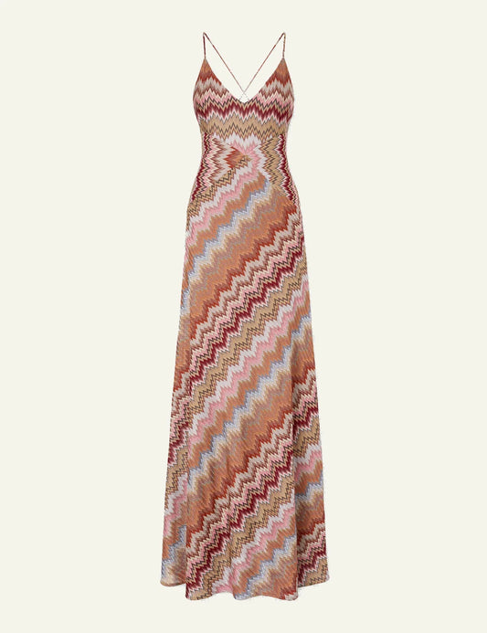 Missoni strappy knit maxi dress multicolor zigzag pattern front flat view